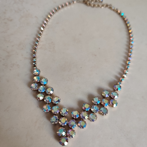 Sherman Style Sparkly Aurora Borealis Champagne Crystals Necklace Vintage 60s - Picture 10 of 13